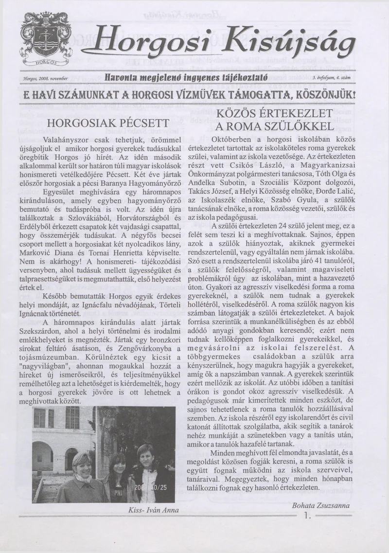 Horgosi Kisújság, 3. évf. 2008. november. 4. sz.