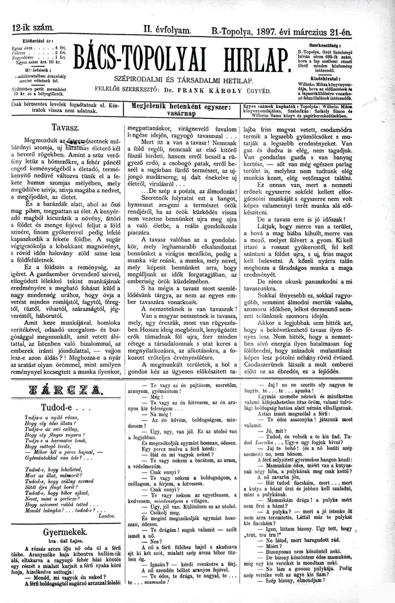 Bács-Topolyai Hirlap, 2. évf. 1897. március 21. 12. sz.