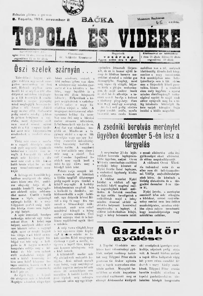 Bačka Topola és Vidéke, 11. évf. 1934. november 11. 45. sz.