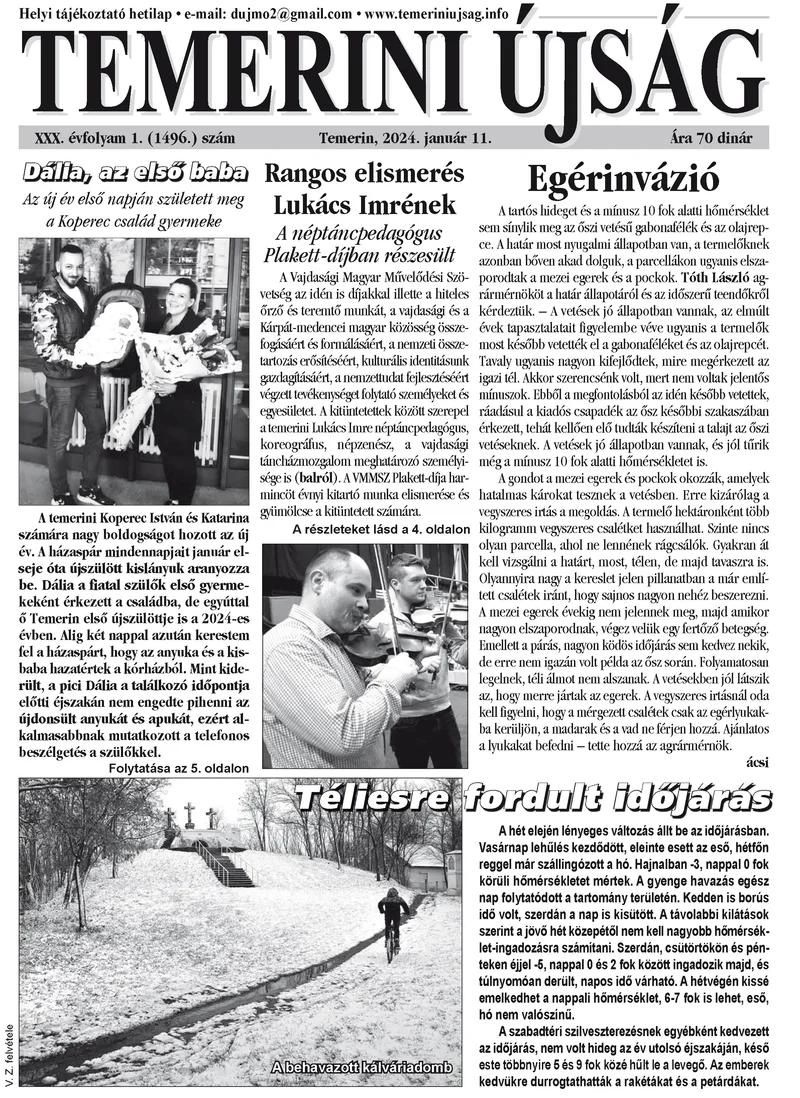 Temerini Újság, 30. évf. 2024. január 11. 1. sz.