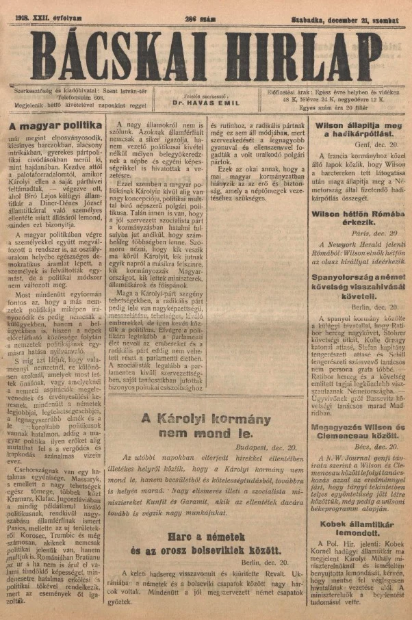 Bácskai Hirlap, 22. évf. 1918. december 21. 286. sz.
