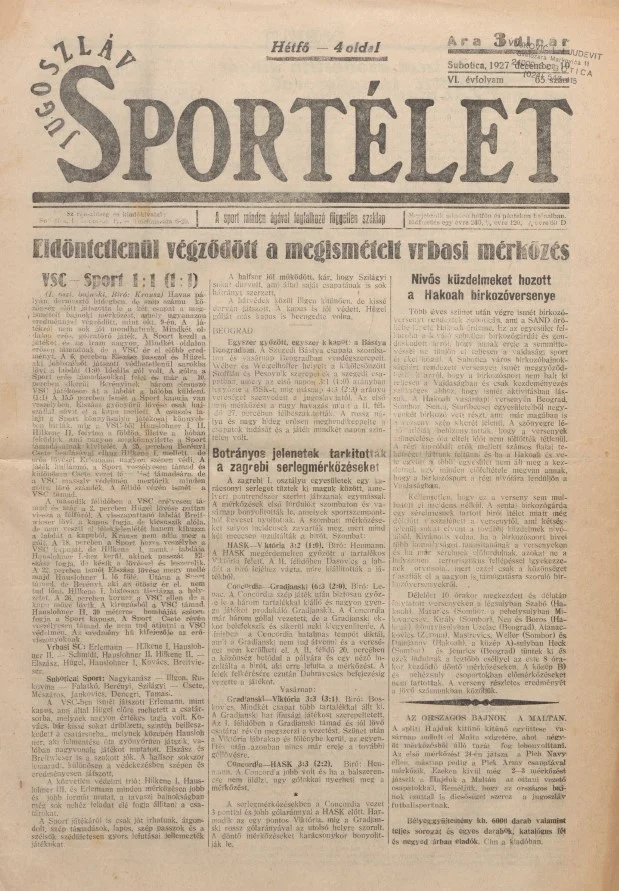 Jugoszláv sportélet, 6. évf. 1927. december 19. 65. sz.
