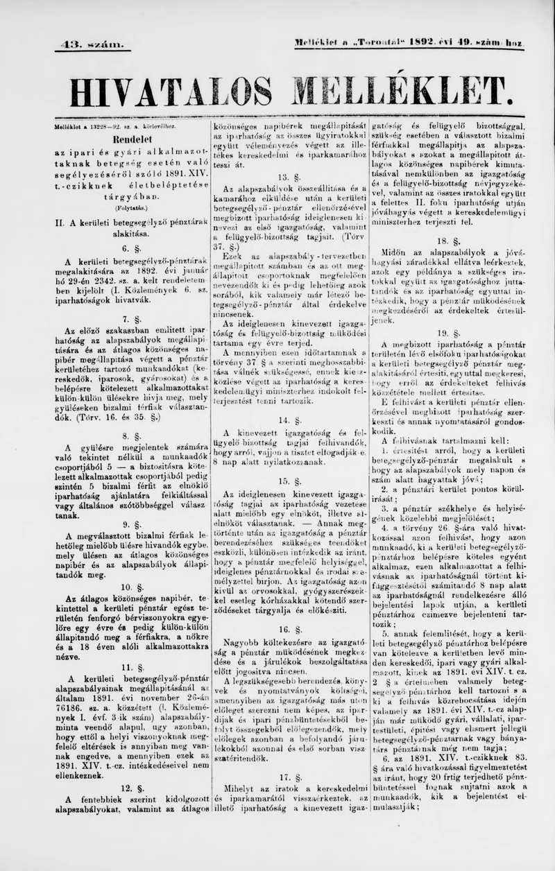 A Totontál  hivatalos melléklete, 5. évf. 1892. március 23. 43. sz.