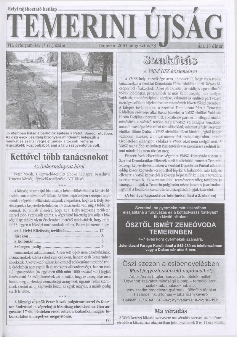 Temerini Újság, 7. évf. 2001. augusztus 23. 34. sz.