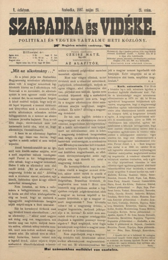 Szabadka és vidéke II, 5. évf. 1897. május 23. 21. sz.