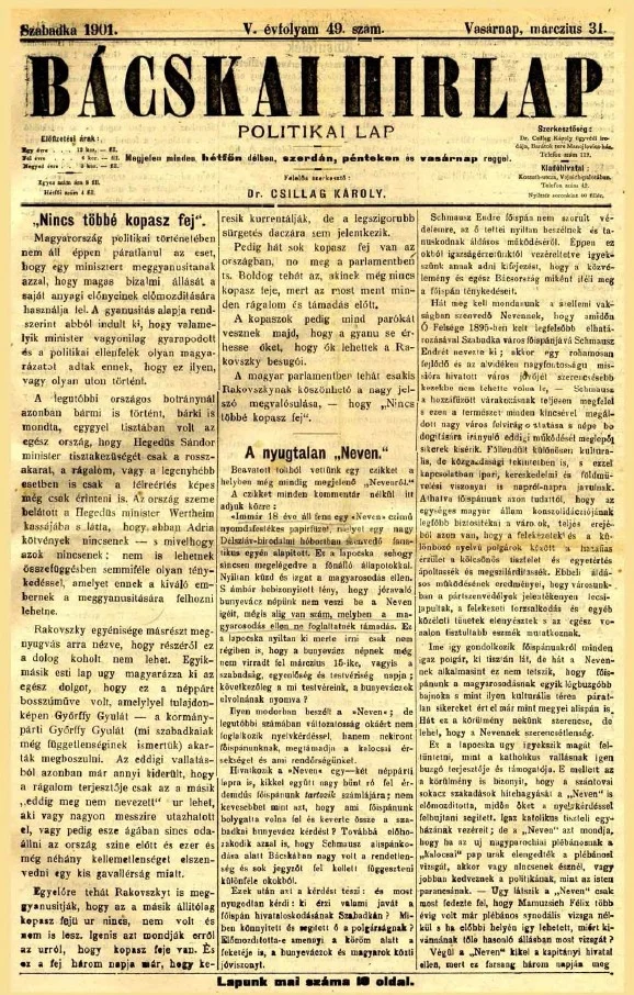 Bácskai Hirlap, 5. évf. 1901. március 29. 49. sz.