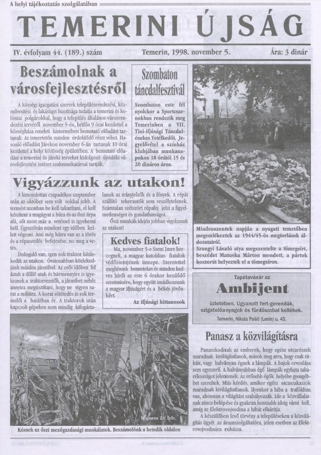 Temerini Újság, 4. évf. 1998. november 5. 44. sz.