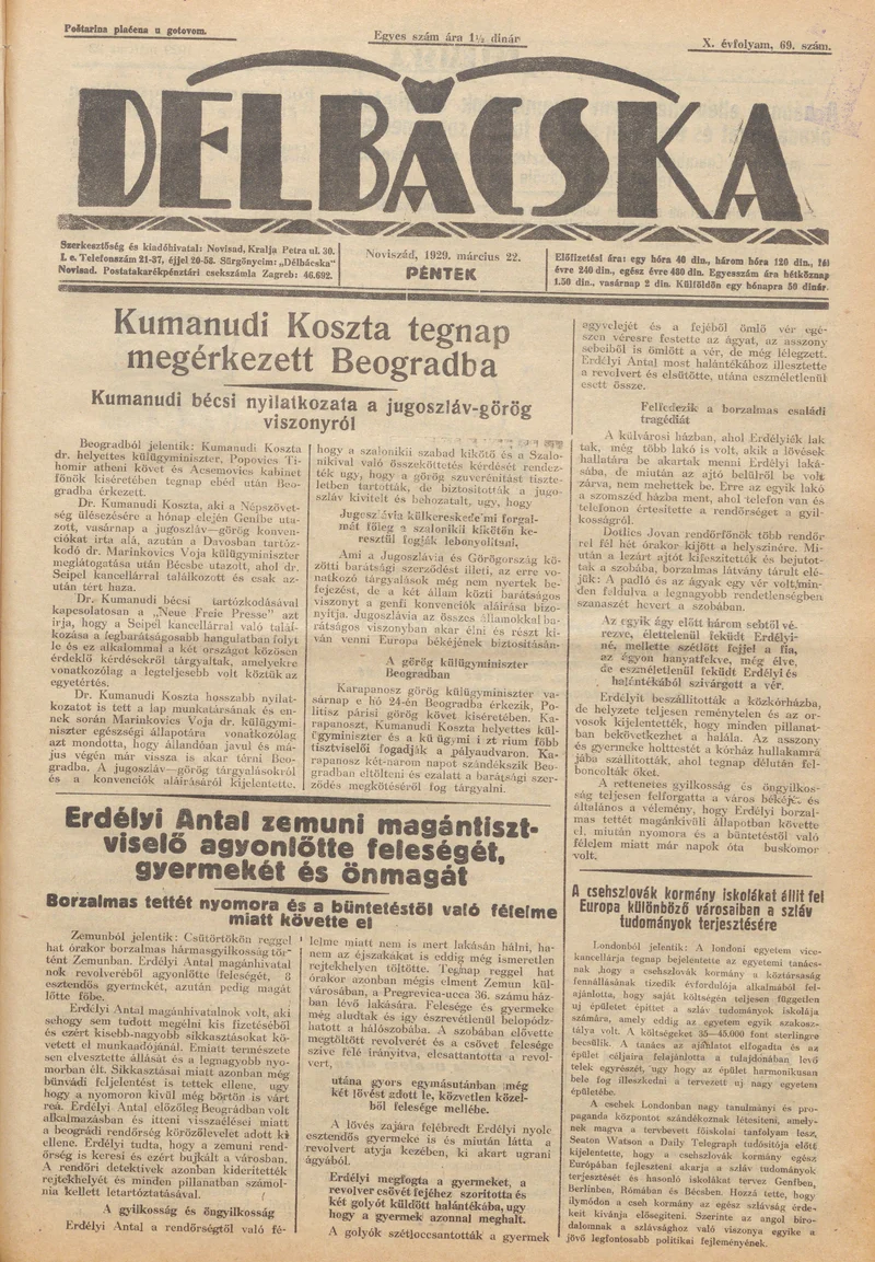 Délbácska, 10. évf. 1929. március 22. 69. sz.