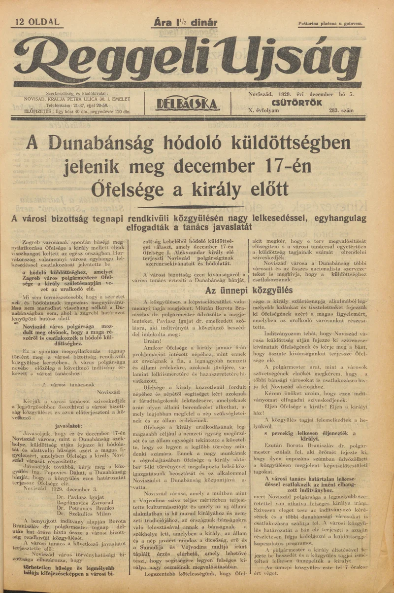 Reggeli Újság, 10. évf. 1929. december 5. 283. sz.