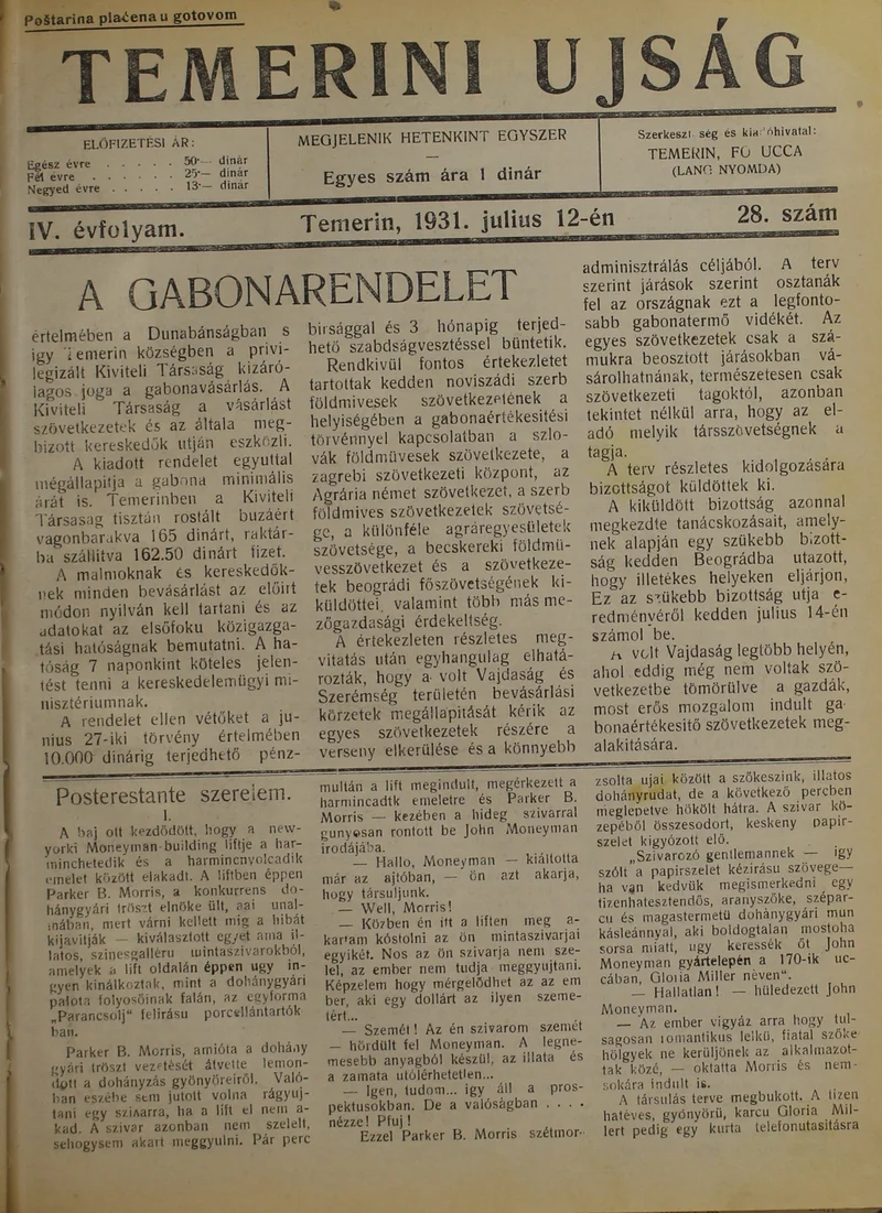 Temerini Újság 1928-1944, 4. évf. 1931. július 12. 28. sz.