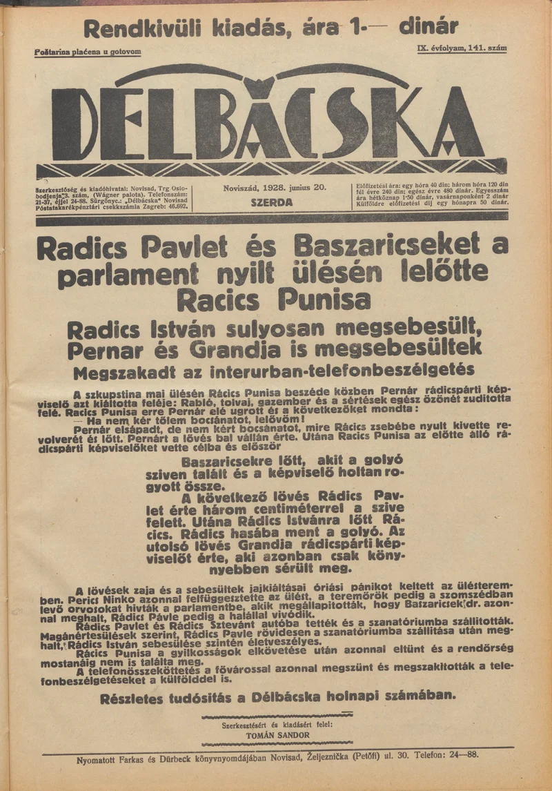 Délbácska, 9. évf. 1928. június 20. 141. sz.