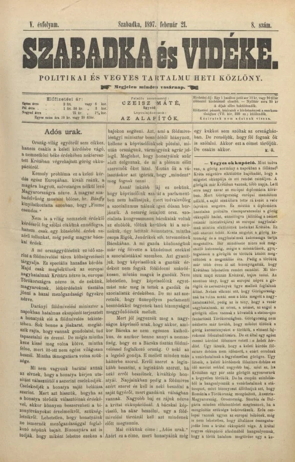 Szabadka és vidéke II, 5. évf. 1897. február 21. 8. sz.