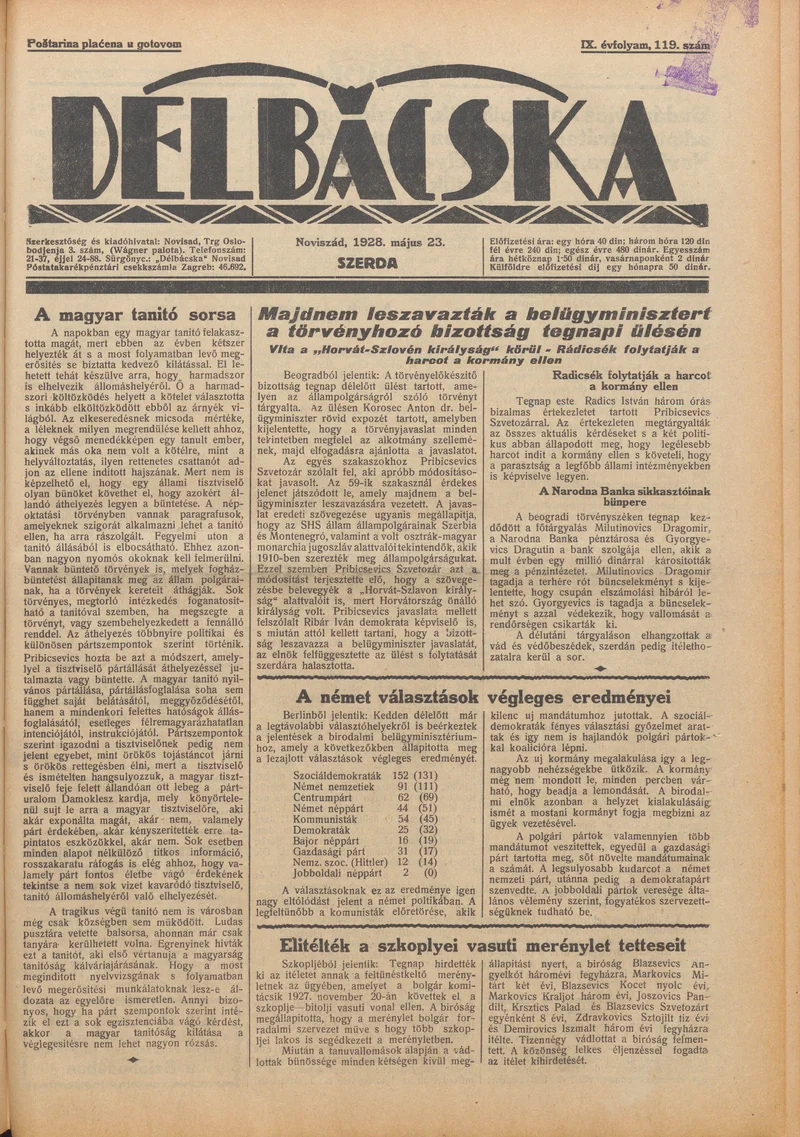 Délbácska, 9. évf. 1928. május 23. 119. sz.