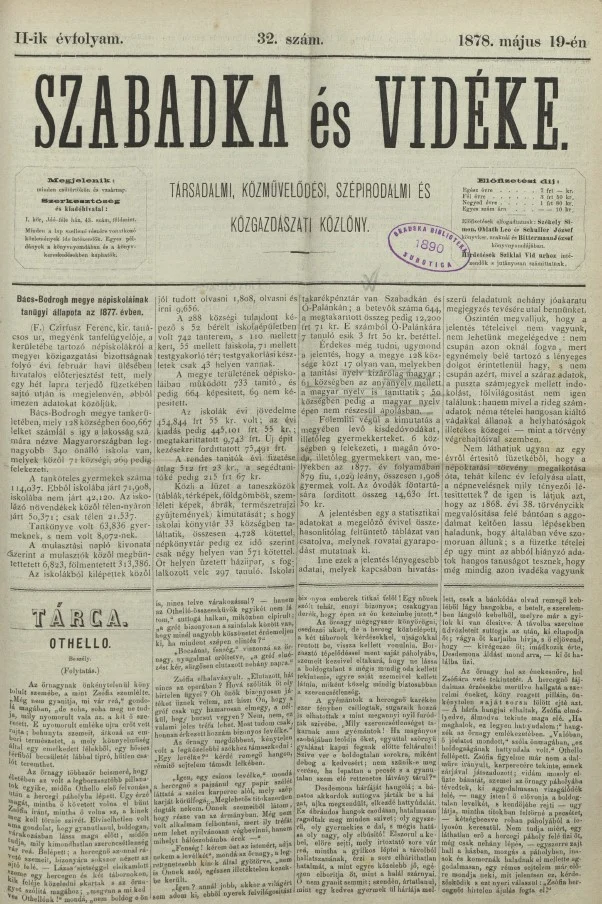 Szabadka és vidéke, 2. évf. 1878. május 19. 32. sz.