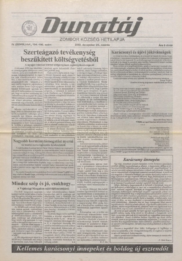 Dunatáj, 4. évf. 2002. december 25. 194–196. sz.