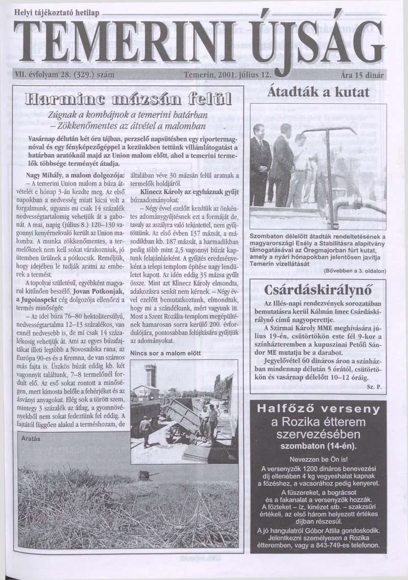 Temerini Újság, 7. évf. 2001. július 12. 28. sz.