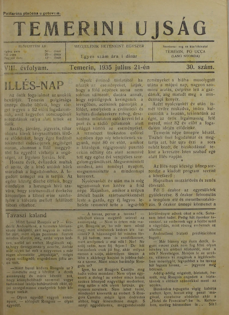 Temerini Újság 1928-1944, 8. évf. 1935. július 21. 30. sz.