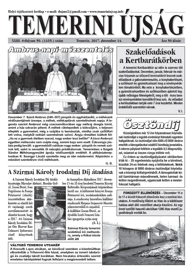 Temerini Újság, 23. évf. 2017. december 14. 50. sz.