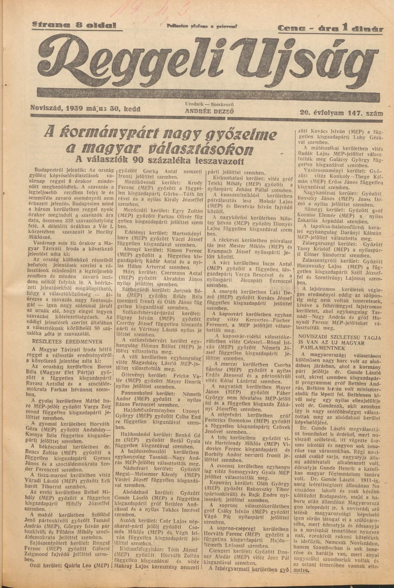 Reggeli Újság, 20. évf. 1939. május 30. 147. sz.
