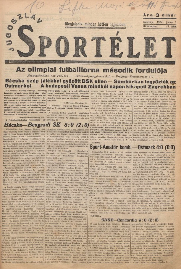 Jugoszláv sportélet, 3. évf. 1924. június 2. 18. sz.