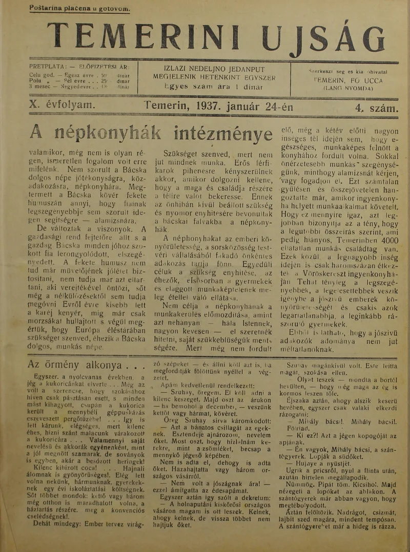 Temerini Újság 1928-1944, 10. évf. 1937. január 24. 4. sz.