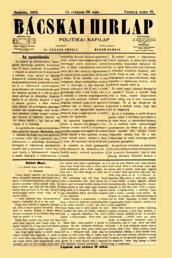 Bácskai Hirlap, 6. évf. 1902. május 18. 90. sz.