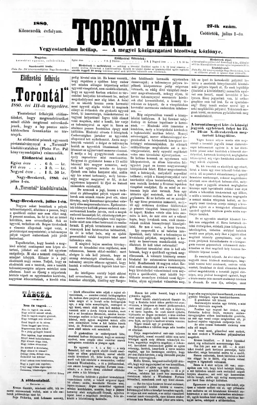 Torontál, 9. évf. 1880. július 1. 27. sz.