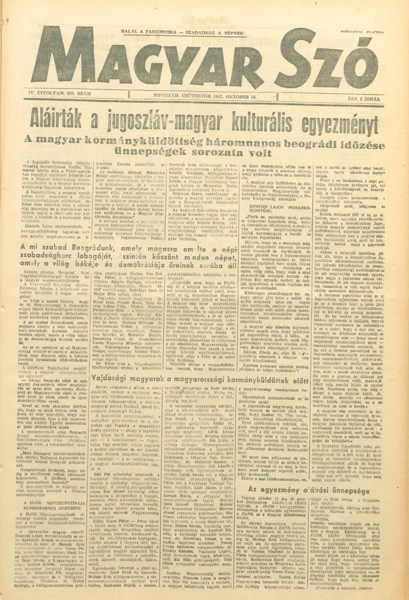 Magyar Szó, 4. évf. 1947. október 16. 253. sz. 1–8. oldal