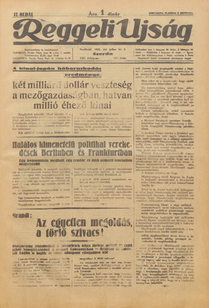 Reggeli Újság, 13. évf. 1932. július 6. 157. sz.