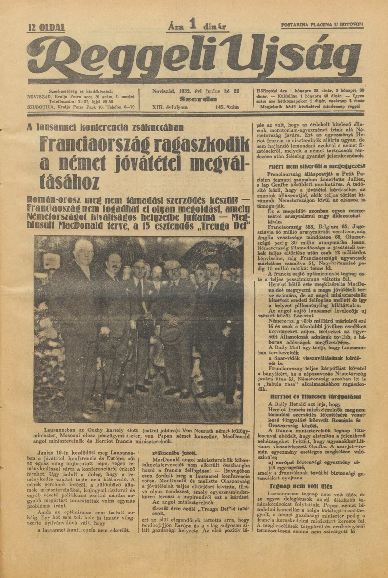 Reggeli Újság, 13. évf. 1932. június 22. 145. sz.