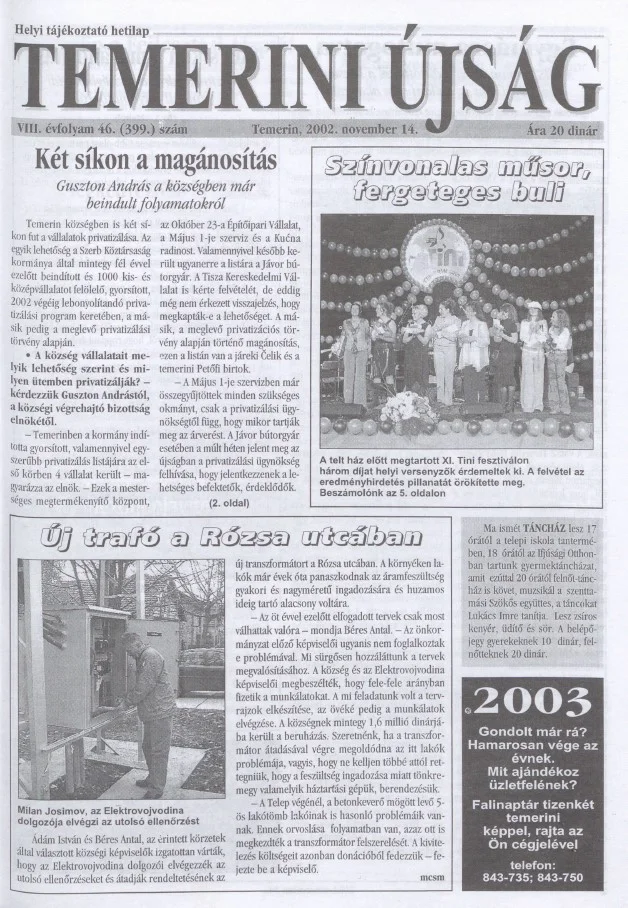 Temerini Újság, 8. évf. 2002. november 14. 46. sz.