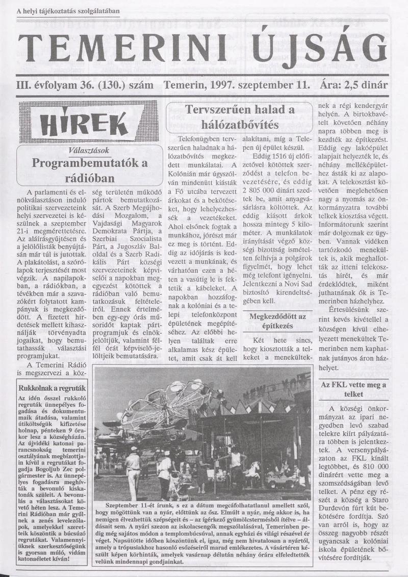 Temerini Újság, 3. évf. 1997. szeptember 11. 36. sz.