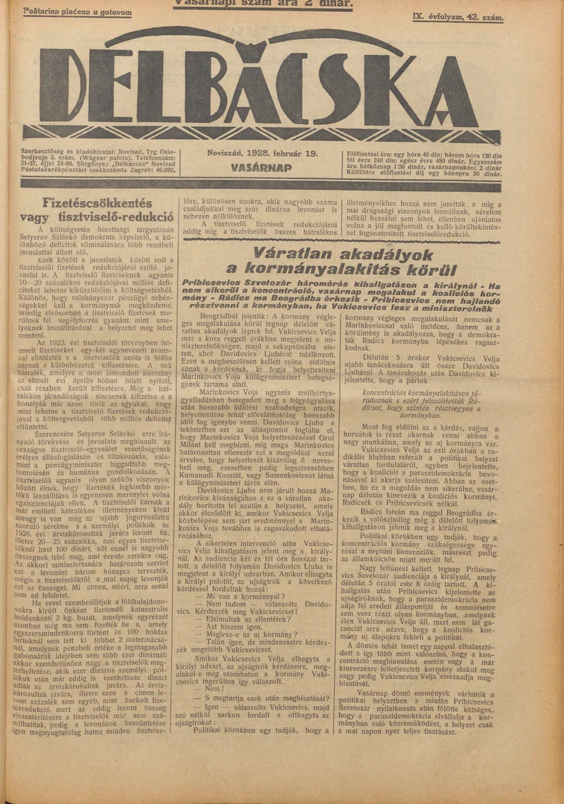 Délbácska, 9. évf. 1928. február 19. 42. sz.