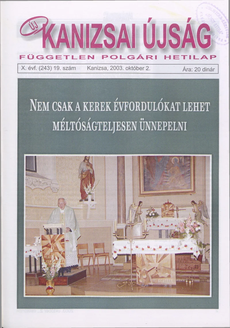Új Kanizsai Újság, 10. évf. 2003. október 2. 19. sz.