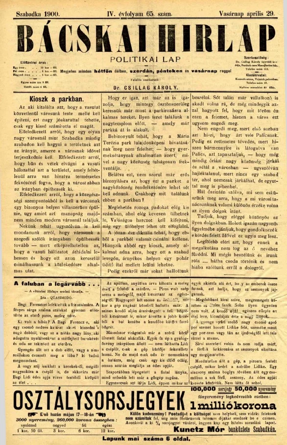Bácskai Hirlap, 4. évf. 1900. április 29. 65. sz.