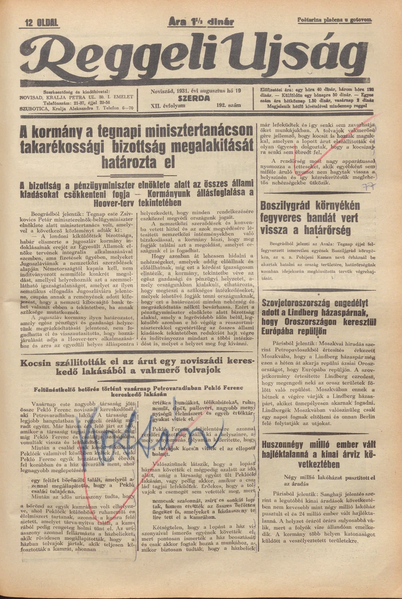 Reggeli Újság, 12. évf. 1931. augusztus 19. 192. sz.