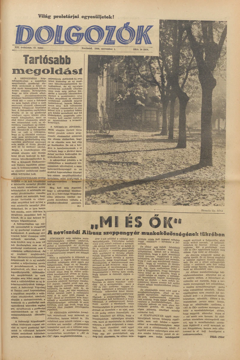 Dolgozók, 12. évf. 1958. november 1. 43. sz.