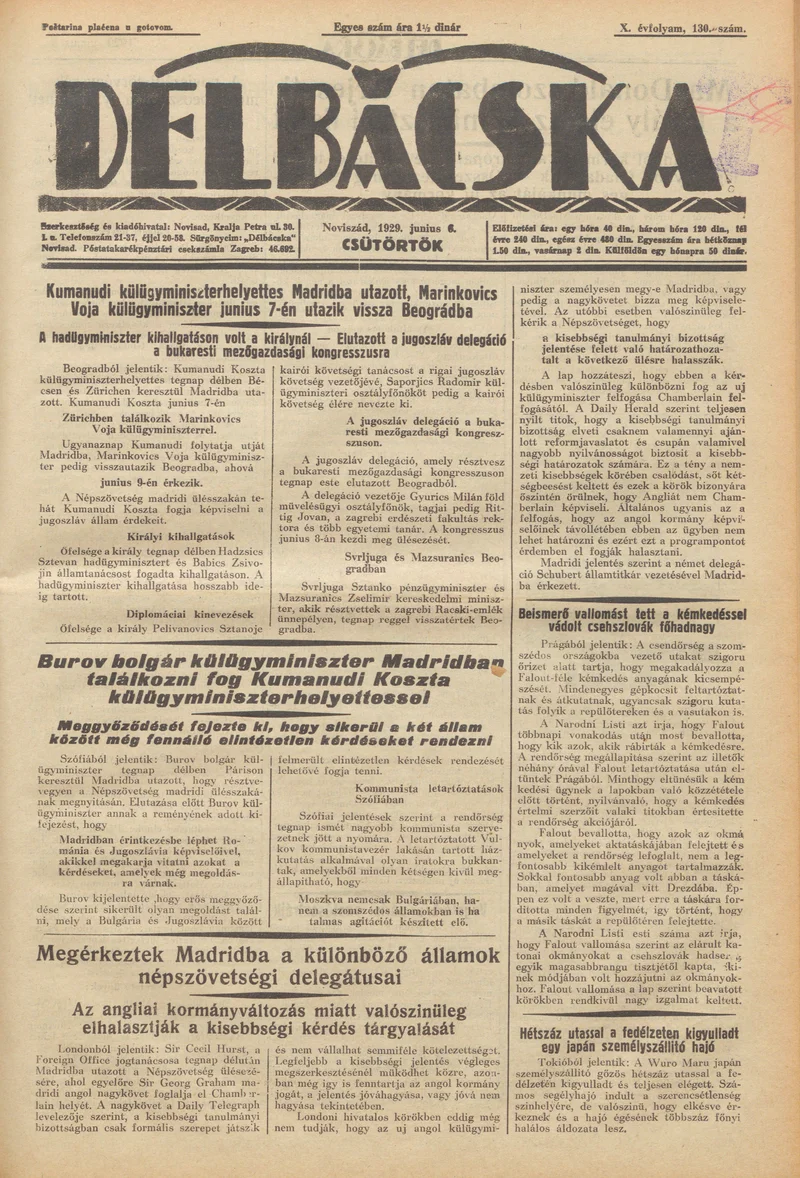 Délbácska, 10. évf. 1929. június 6. 130. sz.