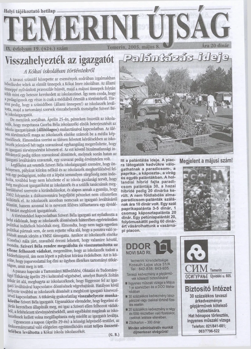 Temerini Újság, 9. évf. 2003. május 8. 19. sz.