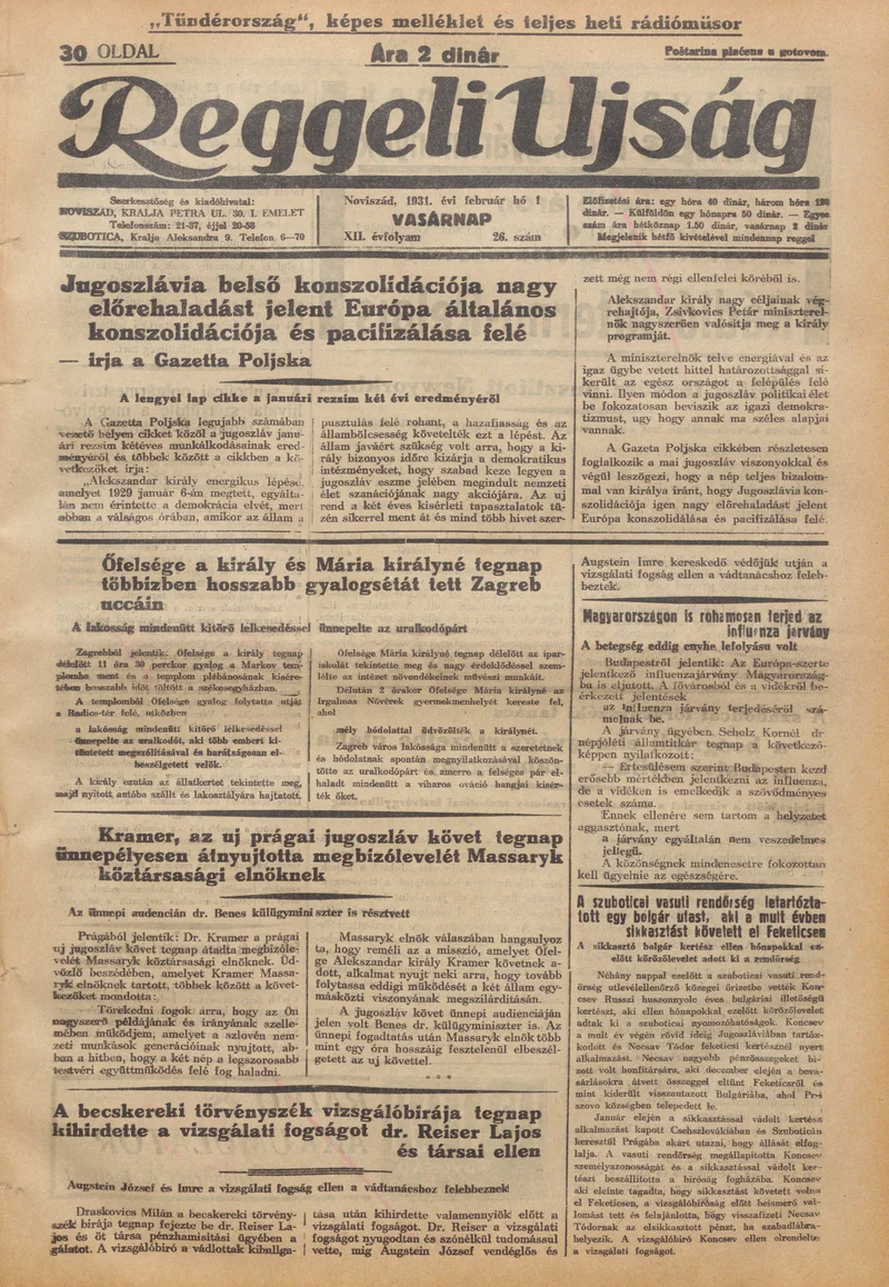 Reggeli Újság, 12. évf. 1931. február 1. 26. sz.
