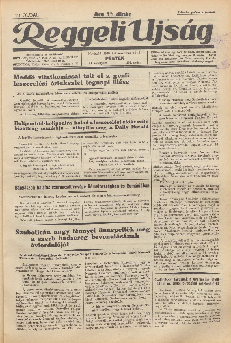 Reggeli Újság, 11. évf. 1930. november 14. 267. sz.