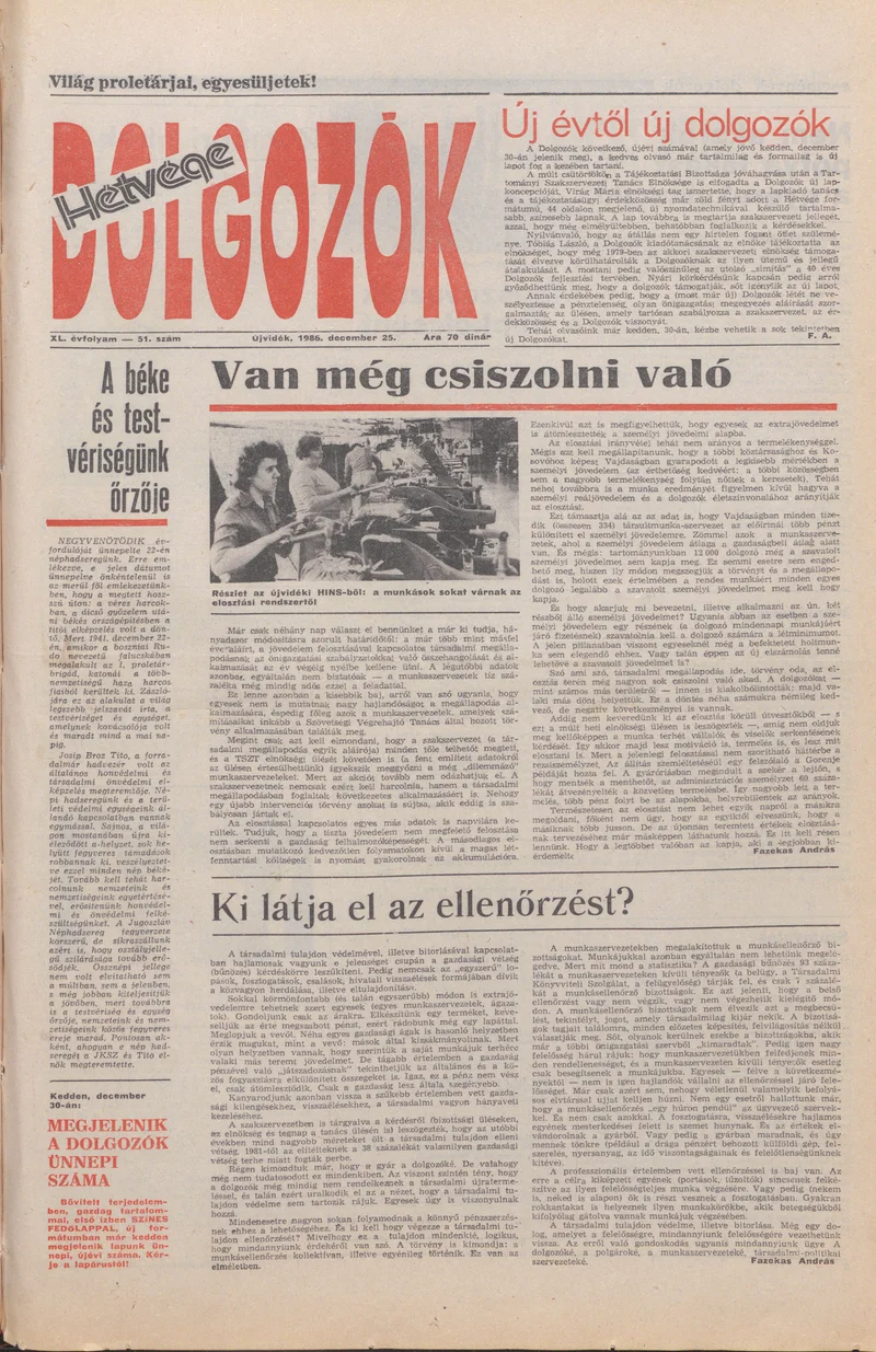 Dolgozók, 40. évf. 1986. december 25. 51. sz.