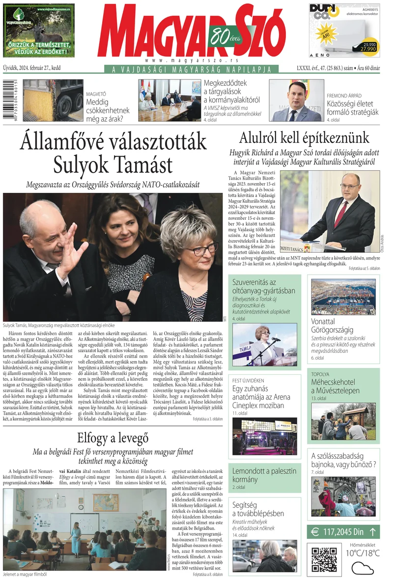 Magyar Szó, 81. évf. 2024. február 27. 47. sz. 1–20. oldal