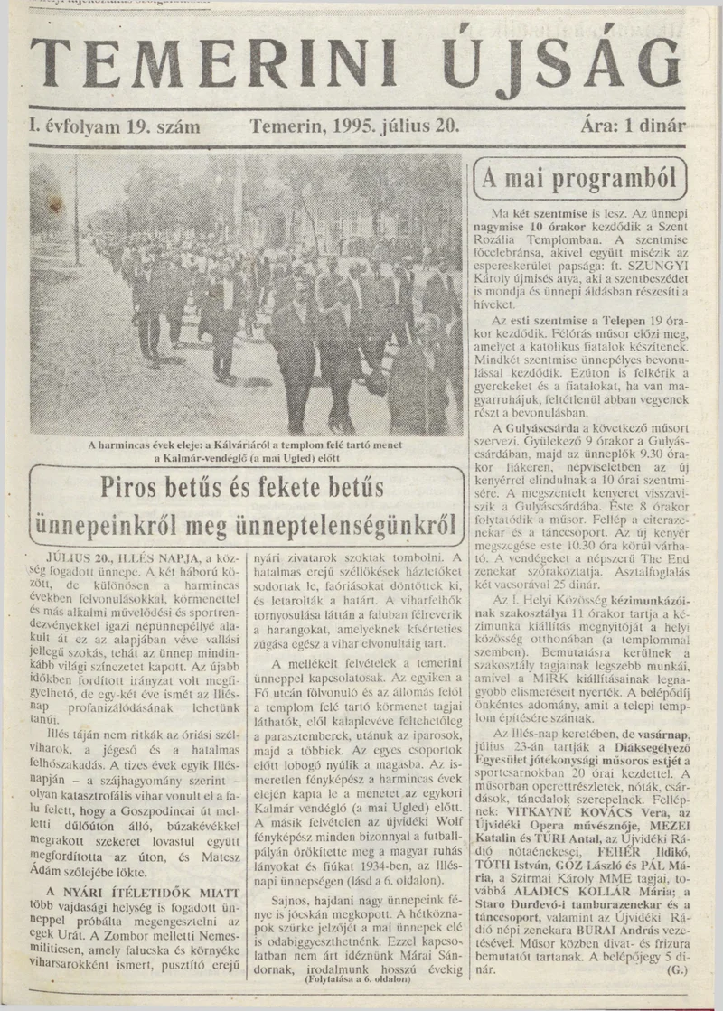Temerini Újság, 1. évf. 1995. július 20. 19. sz.