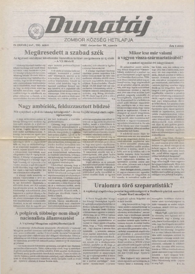 Dunatáj, 4. évf. 2002. december 18. 193. sz.