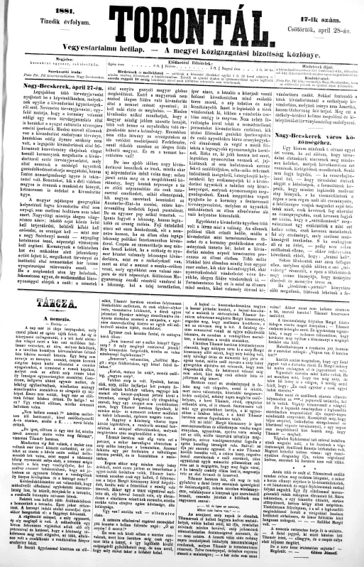 Torontál, 10. évf. 1881. április 28. 17. sz.