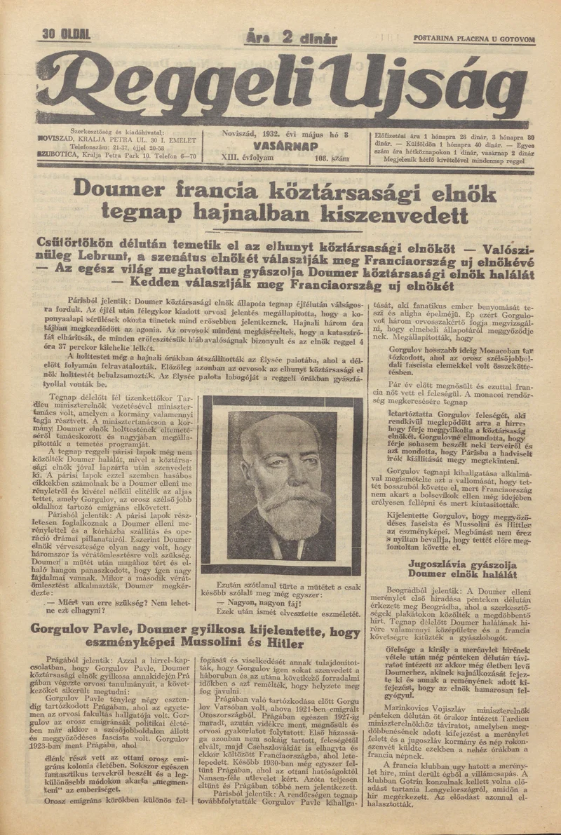 Reggeli Újság, 13. évf. 1932. május 8. 108. sz.