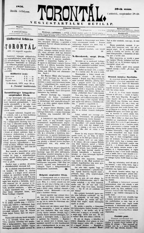 Torontál, 5. évf. 1876. szeptember 28. 39. sz.
