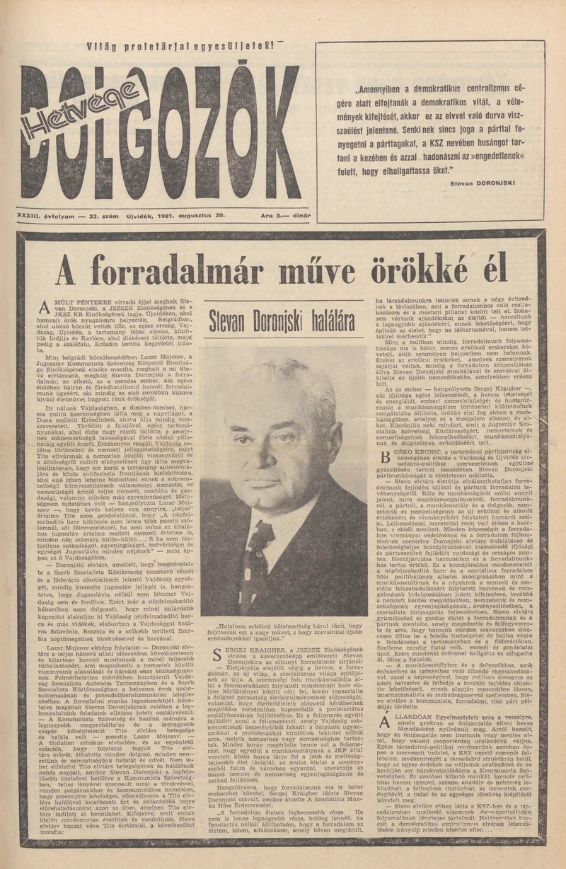 Dolgozók, 35. évf. 1981. augusztus 20. 33. sz.