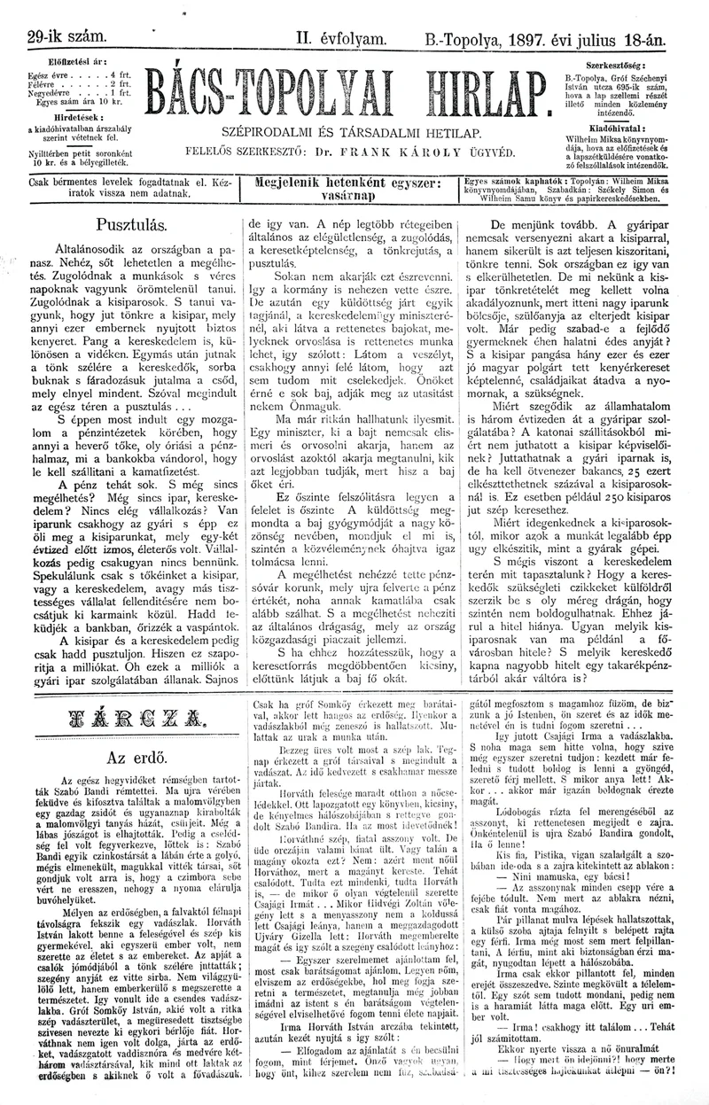 Bács-Topolyai Hirlap, 2. évf. 1897. július 18. 29. sz.